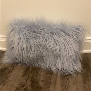 Blue faux fur throw pillow